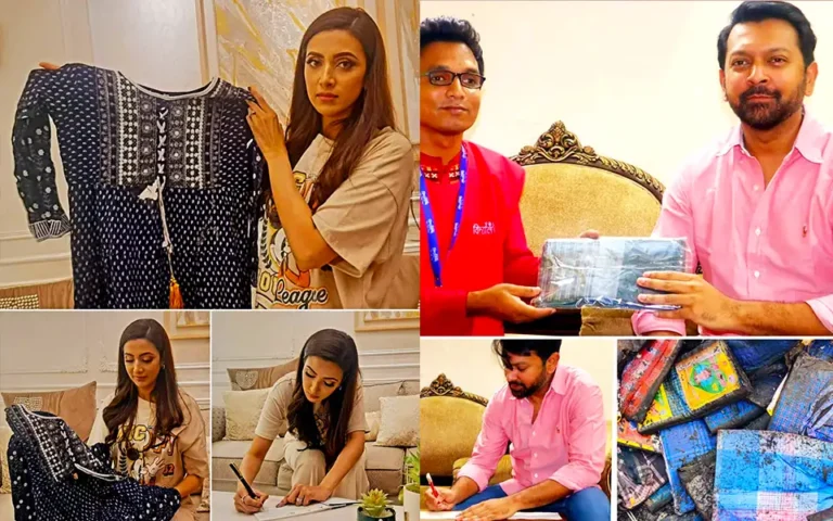 বঙ্গবাজারে ক্ষতিগ্রস্থদের প্রতীকী অনুদান তাহসান ও মিমের।