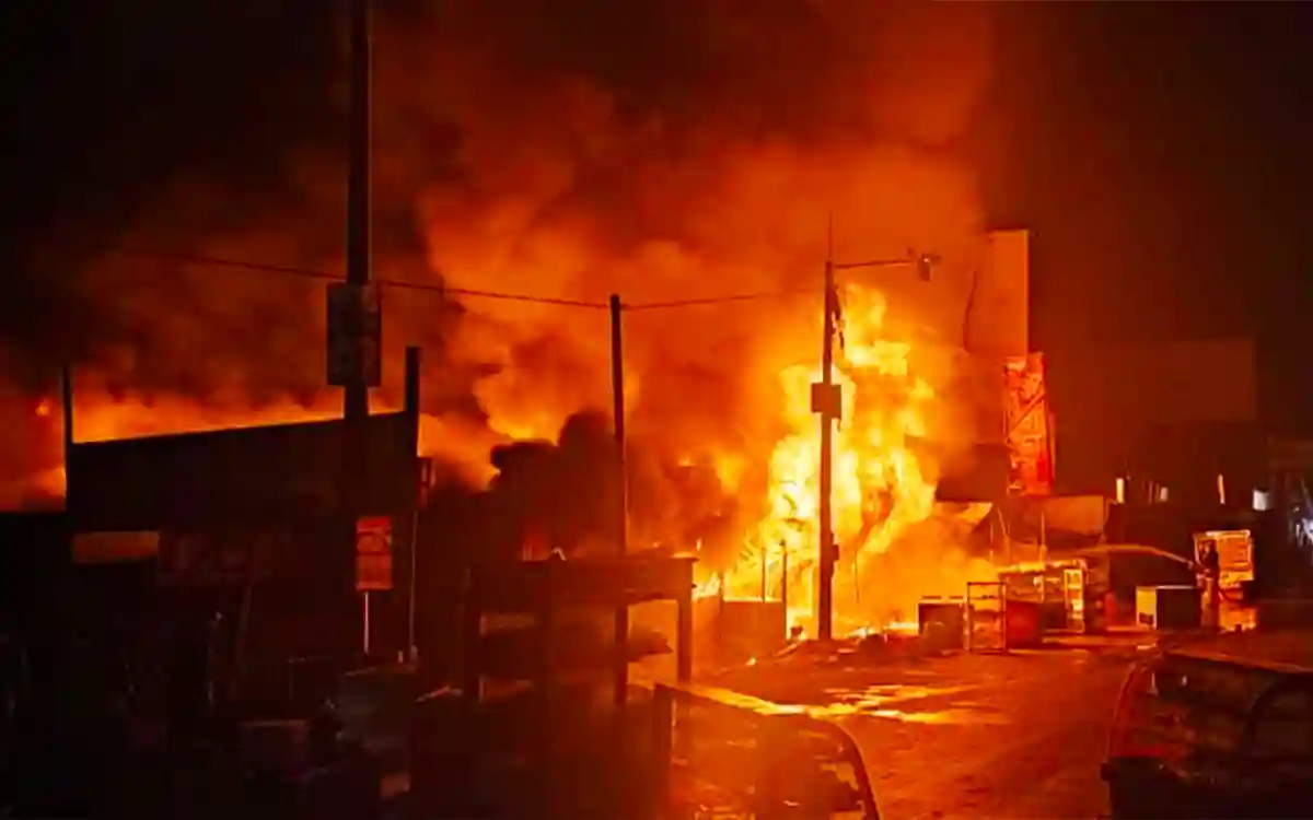 20 shops were burnt to ashes in a terrible fire at the bus station in Chandina, Cumilla