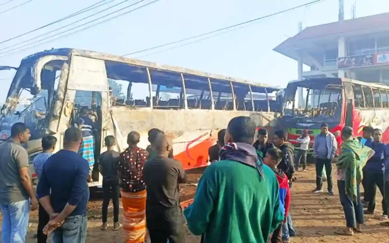 3 buses standing on highway in Cumilla caught fire