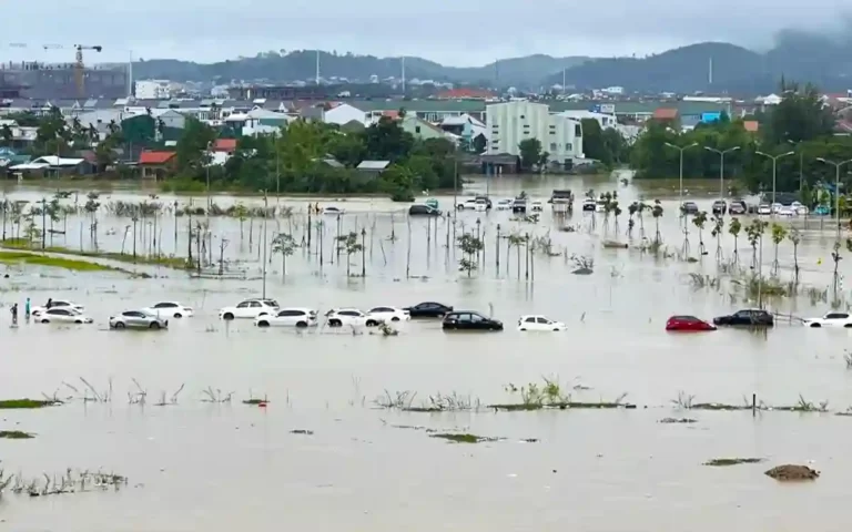 Heavy floods in Vietnam have submerged houses, blocked traffic