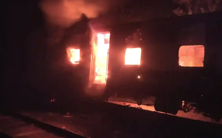 Fire in the train compartment