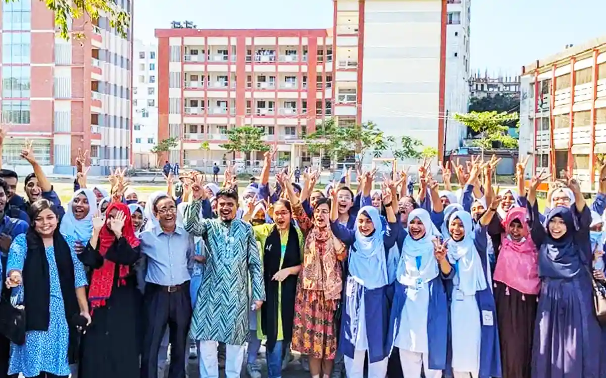 Students cheer after knowing the results