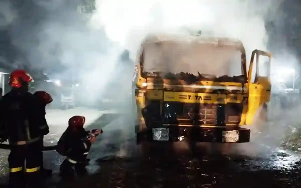 Covered van full of battery ash caught fire in Chauddagram of Cumilla