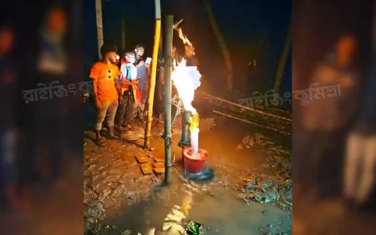 Gas is coming out from the new tubewell at Laksam in Cumilla