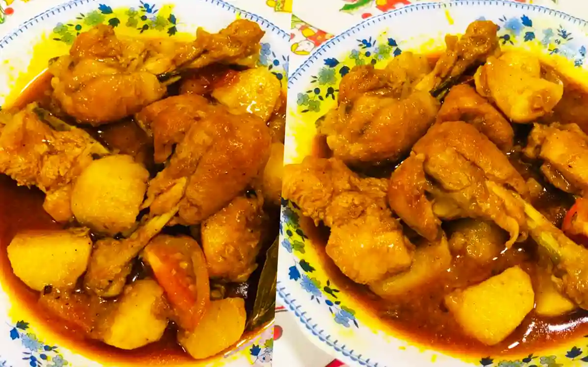 Chicken broth with potatoes, a traditional Bengali dish