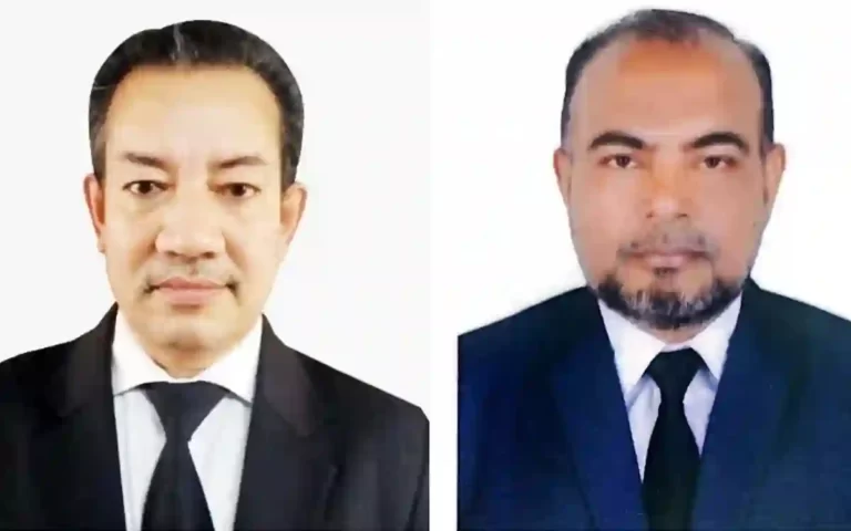 সভাপতি এ কে এম সিরাজুল ইসলাম (বাঁয়ে) ও সাধারণ সম্পাদক নুরুল আমিন (ডানে)