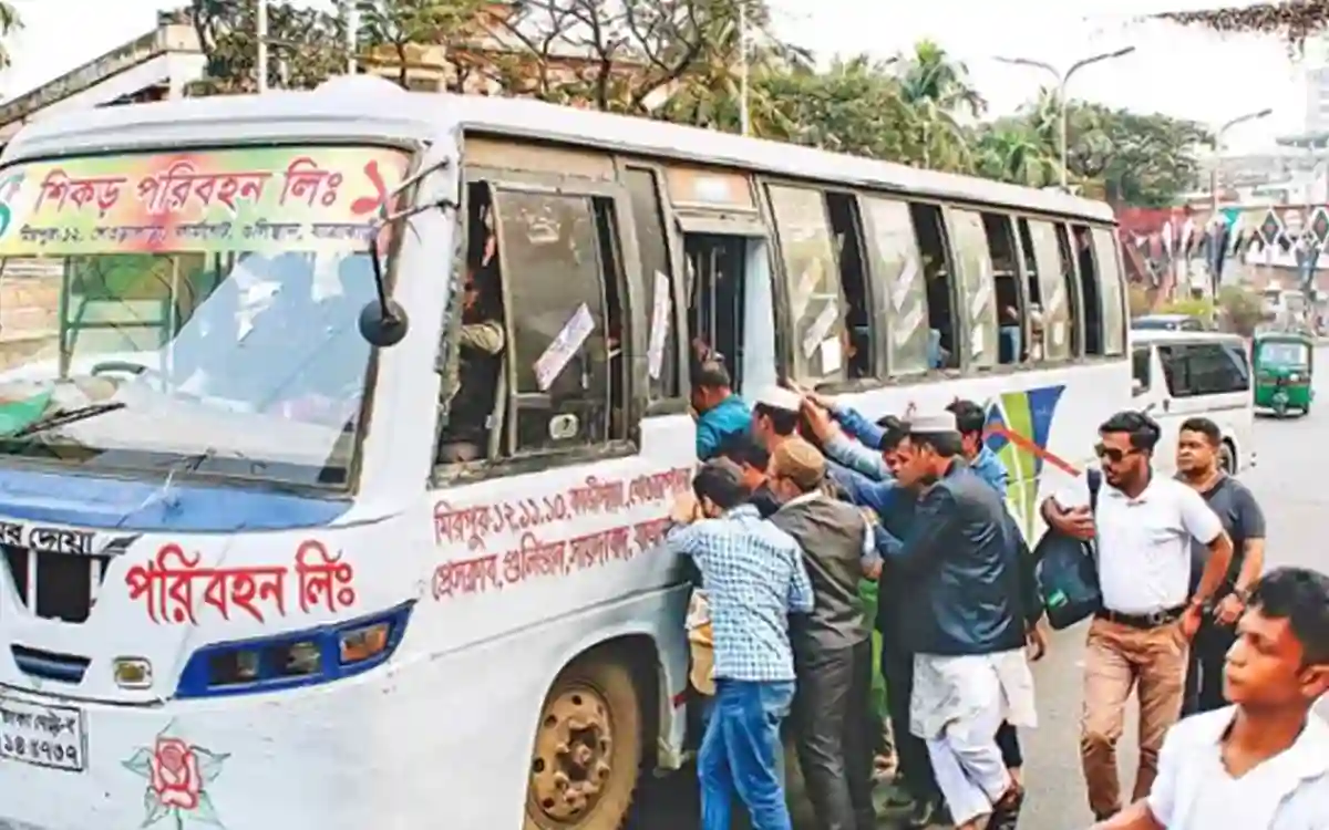 Passengers are getting on the bus