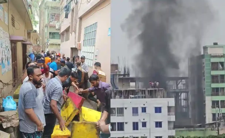 A huge fire broke out in a residential building from a foam godown in Cumilla city