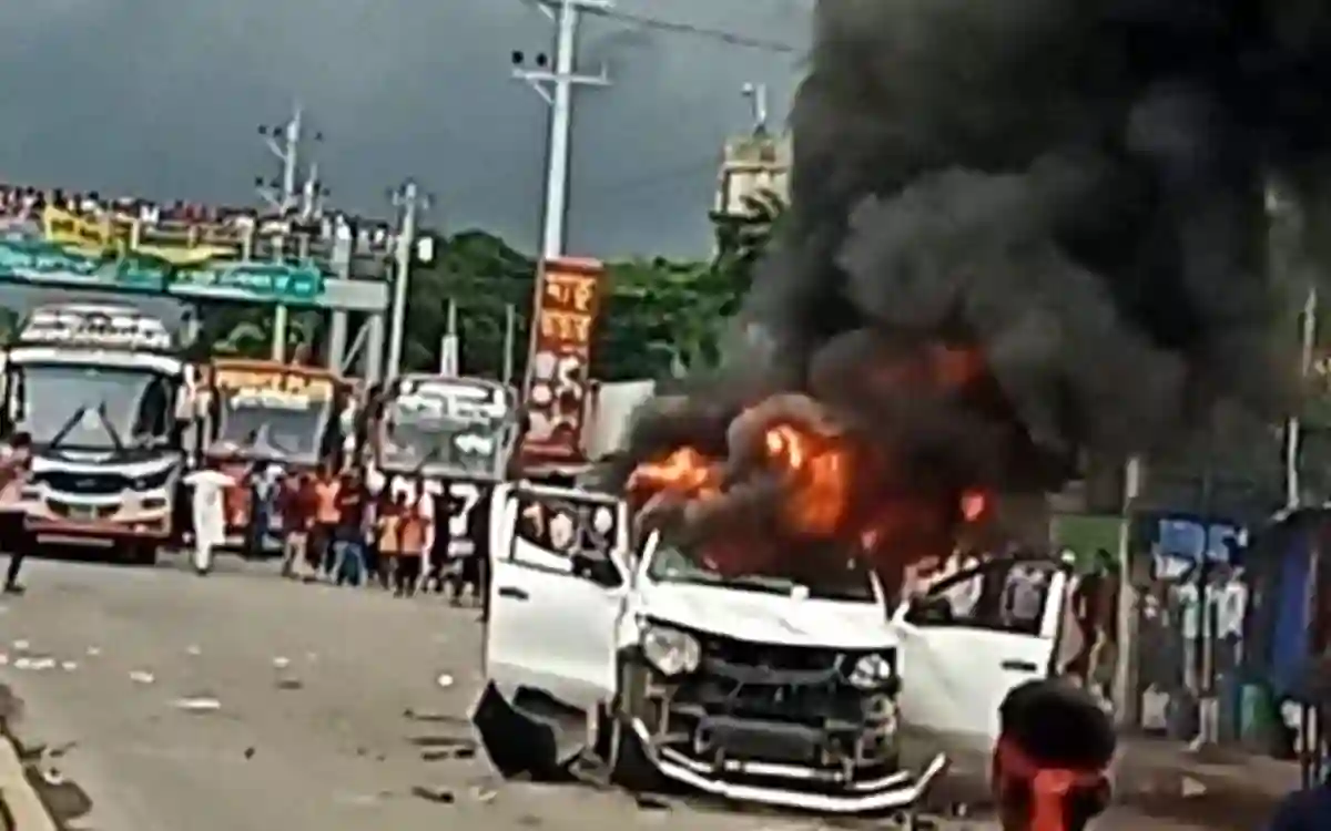 AC Land car caught fire in Chandina, Cumilla
