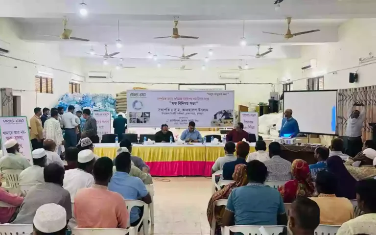 Rising Cumilla.Com - Distribution of advice, medicines and sprayers to flood affected cattle farmers in Brahmanpara, Cumilla