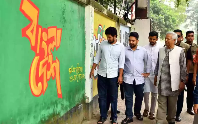 Rising Cumilla - While walking in Dhaka University, he saw graffiti drawn by revolutionaries Muhammad Yunus