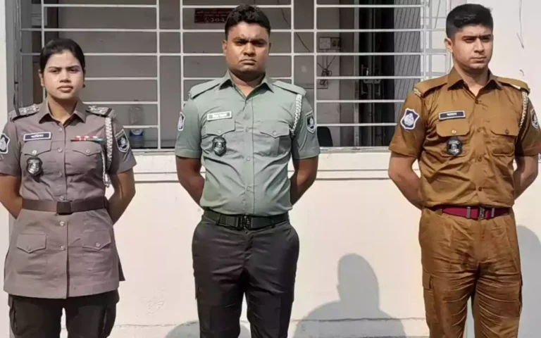 বাঁ থেকে পরিবর্তিত পোশাক পুলিশ, র‌্যাব ও আনসার/সংগৃহীত