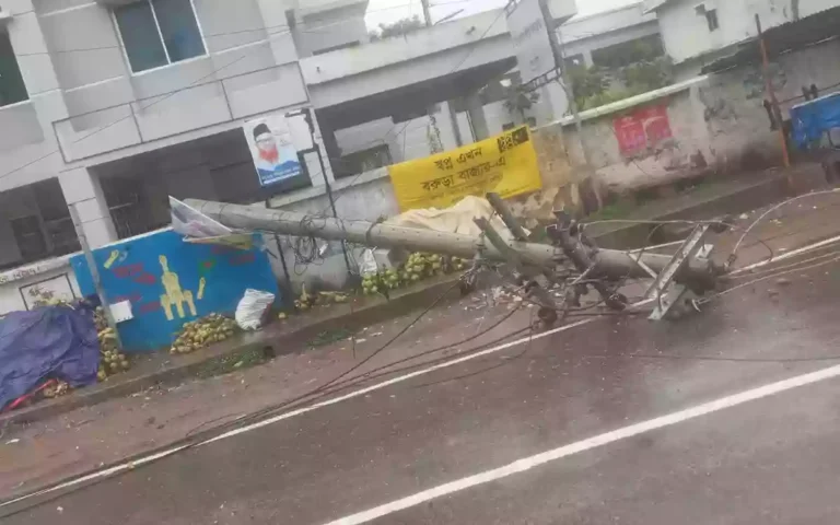 Electricity poles snapped in Barura, Comilla due to strong winds