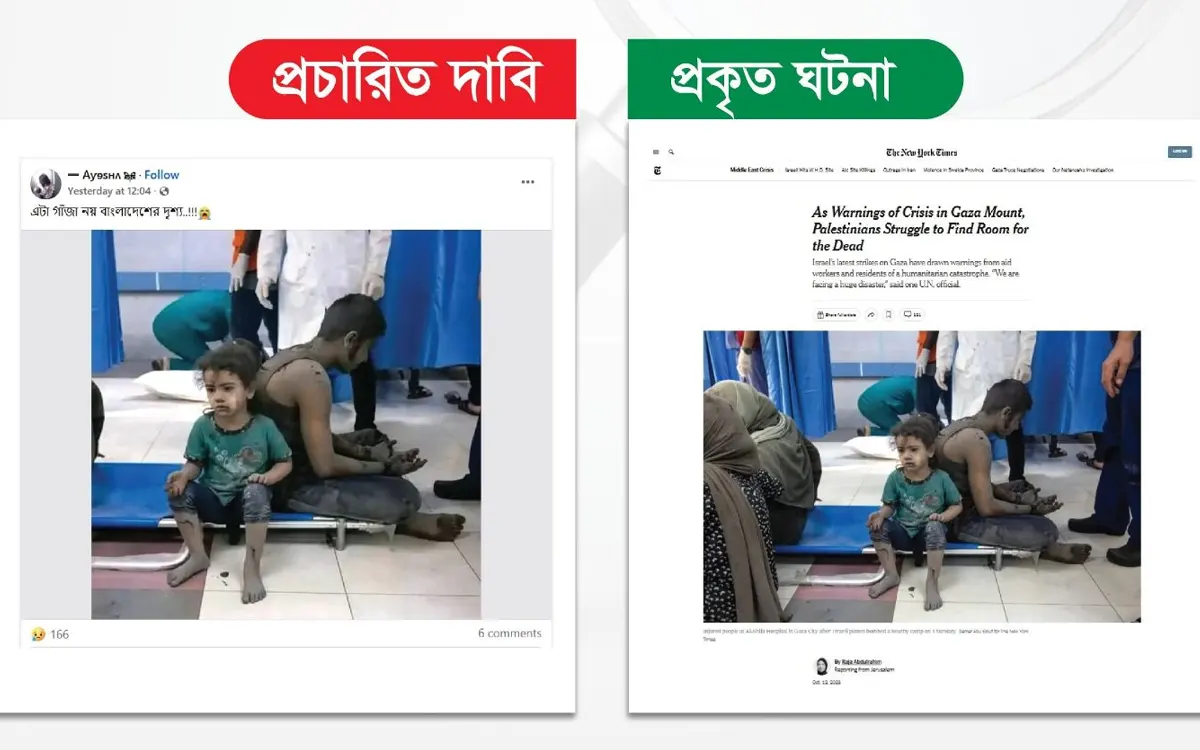 মাইলস্টোনে বিমান দুর্ঘটনায় আহত শিশুদের ছবি দাবি করে ছড়ানো ছবিটি গাজার