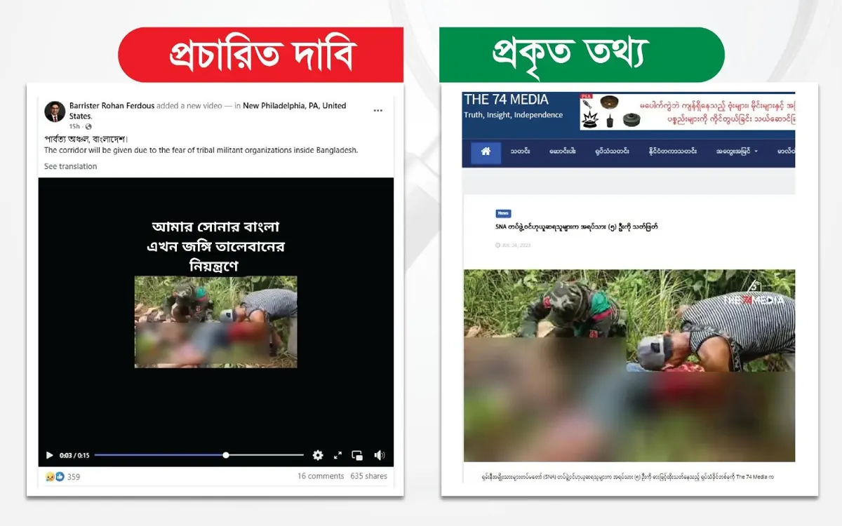 পার্বত্য চট্টগ্রামে সহিংসতা দাবি করে ছড়ানো ভিডিওটি মিয়ানমারের