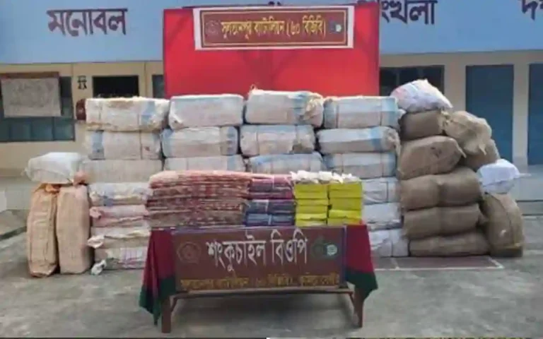 Rising Cumilla -BGB seizes Indian sarees, three-pieces and glasses worth crores at Comilla border