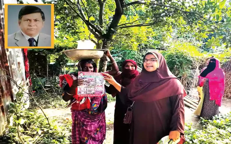 In Nabinagar, Adv. M. A. Mannan led a door-to-door distribution of women's party leaflets