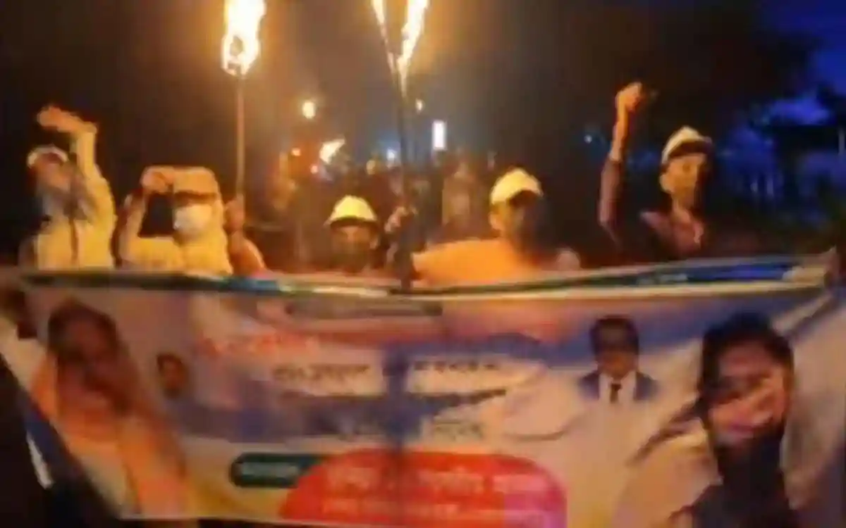 Rising Cumilla -'Banned' Chhatra League torchlight procession at midnight on Comilla highway
