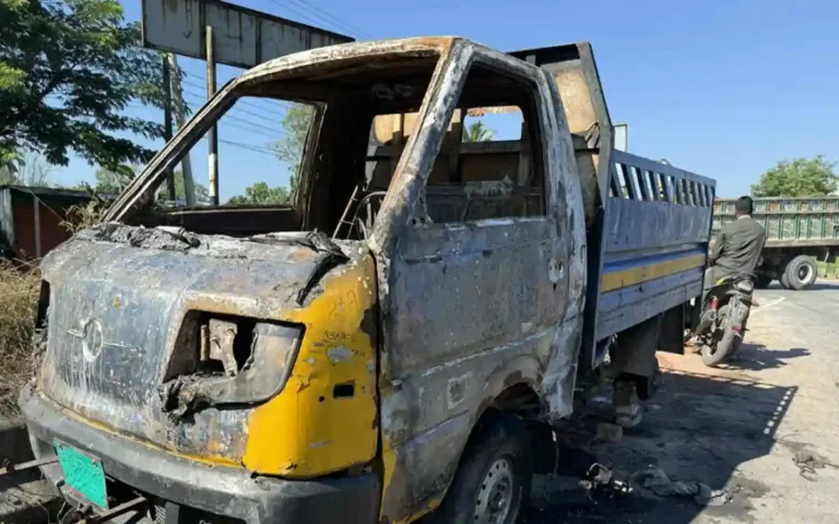 Rising Cumilla -Miscreants set fire to pickup van after pouring petrol in Chauddagram