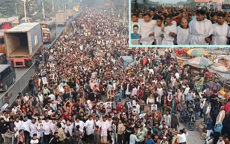 Rising Cumilla - BNP leaders and activists protest in Chandina, Comilla, wearing shrouds, demanding a change in nomination