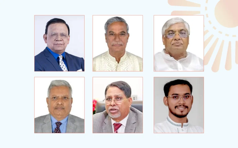 উপরের বাম কোণ থেকে ক্রমানুসারে আছেন নোয়াখালী–১ আসনের প্রার্থী এ এম মাহবুব উদ্দিন, নোয়াখালী–২ আসনের জয়নুল আবদিন ফারুক এবং নোয়াখালী–৩ আসনের বরকত উল্যাহ বুলু। নিচের বাম দিক থেকে যথাক্রমে রয়েছেন নোয়াখালী–৪ আসনের মো. শাহজাহান, নোয়াখালী–৫ আসনের মোহাম্মদ ফখরুল ইসলাম এবং নোয়াখালী–৬ আসনে এনসিপির প্রার্থী আব্দুল হান্নান মাসউদ।