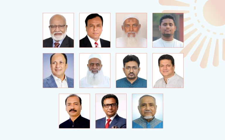 উপরের বামদিক থেকে কুমিল্লা–১ (দাউদকান্দি–মেঘনা) আসনের বিএনপির ড. খন্দকার মোশাররফ হোসেন, কুমিল্লা–২ (হোমনা–তিতাস) আসনের বিএনপির অধ্যক্ষ মো. সেলিম ভূঁইয়া, কুমিল্লা–৩ (মুরাদনগর) আসনের বিএনপির কাজী শাহ মোফাজ্জল হোসেন কায়কোবাদ, কুমিল্লা–৪ (দেবিদ্বার) আসনের জামায়াত নেতৃত্বাধীন জোটের হাসনাত আবদুল্লাহ, কুমিল্লা–৫ (বুড়িচং–ব্রাহ্মণপাড়া) আসনের বিএনপির মো. জসিম উদ্দিন এবং কুমিল্লা–৬ (আদর্শ সদর ও সদর দক্ষিণ) আসনের বিএনপির মো. মনিরুল হক চৌধুরী। নিচের বামদিক থেকে কুমিল্লা–৭ (চান্দিনা) আসনের স্বতন্ত্র প্রার্থী আতিকুল আলম শাওন, কুমিল্লা–৮ (বরুড়া) আসনের বিএনপির জাকারিয়া তাহের সুমন, কুমিল্লা–৯ (লাকসাম–মনোহরগঞ্জ) আসনের বিএনপির মো. আবুল কালাম, কুমিল্লা–১০ (নাঙ্গলকোট–লালমাই) আসনের বিএনপির মোবাশ্বের আলম ভূঁইয়া এবং কুমিল্লা–১১ (চৌদ্দগ্রাম) আসনের জামায়াতের ডা. সৈয়দ আব্দুল্লাহ মোহাম্মদ তাহের।