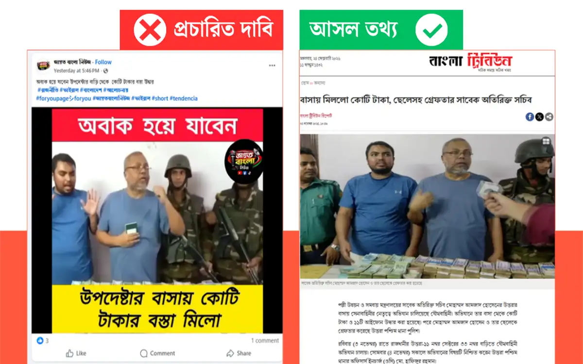 উপদেষ্টার বাড়িতে কোটি টাকা উদ্ধারের দাবিতে ভিন্ন ঘটনার পুরোনো ভিডিও প্রচার