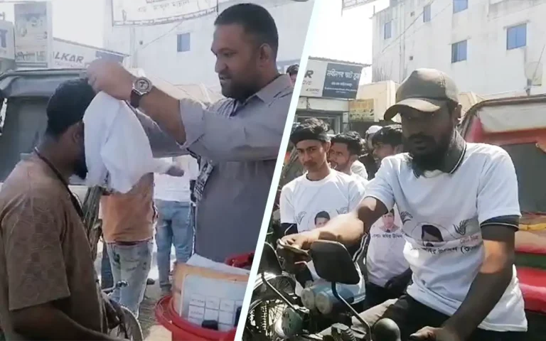 Rising Cumilla - Distribution of rice grain T-shirts among working people in Nabinagar, Brahmanbaria