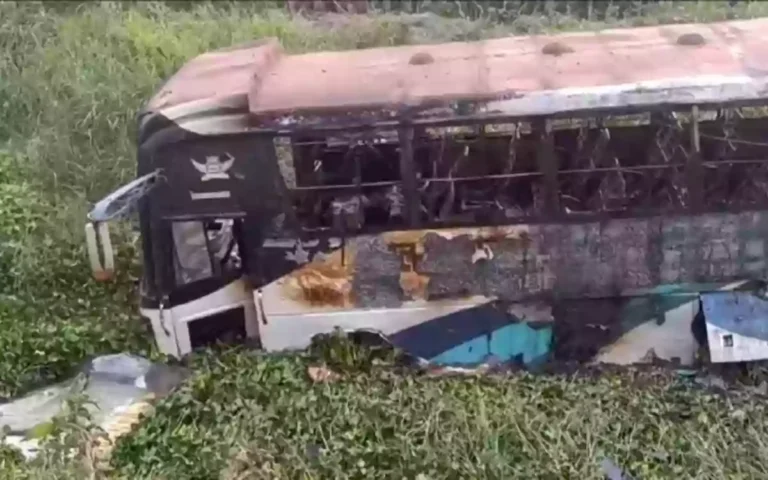 Rising Cumilla -Dhaka-bound bus falls into ditch after bridge railing breaks in Chandpur's Kachua