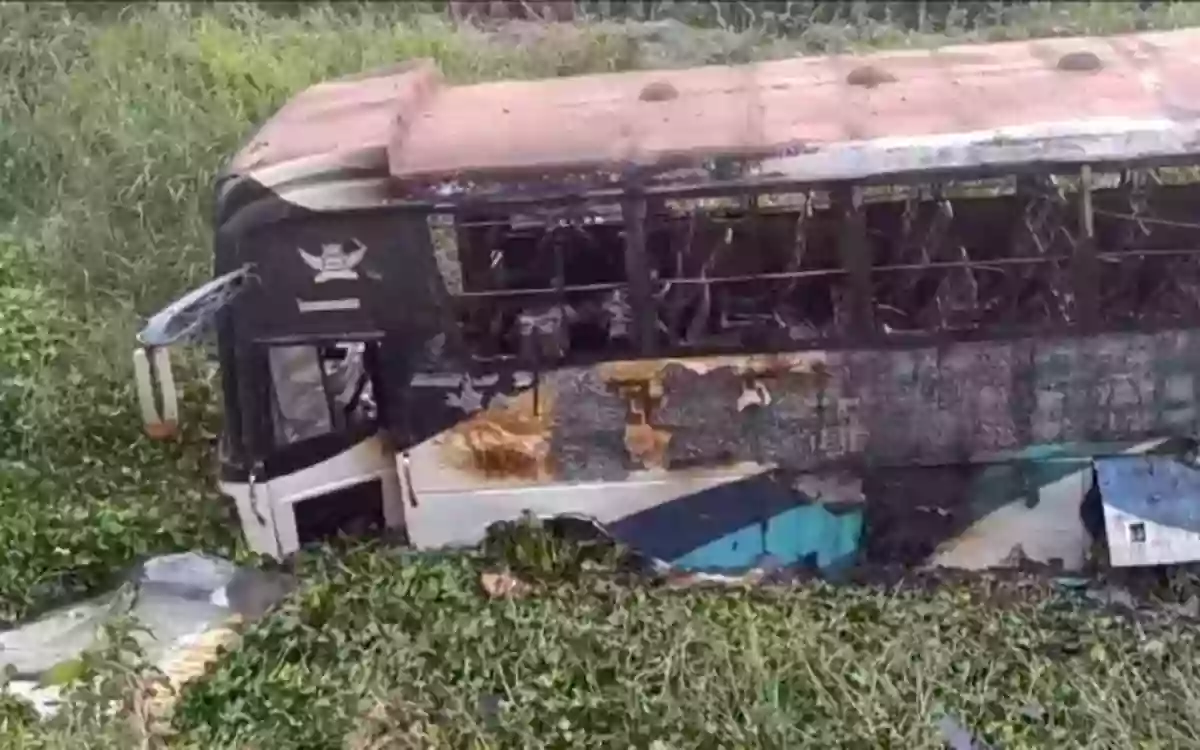 Rising Cumilla -Dhaka-bound bus falls into ditch after bridge railing breaks in Chandpur's Kachua