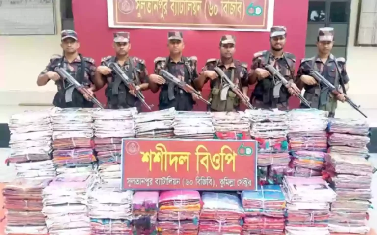 Rising Cumilla - Indian sarees worth half a crore seized in BGB operation at Comilla border