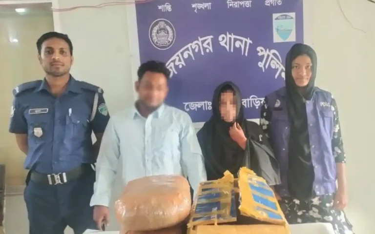 বিজয়নগরে ৬ কেজি গাঁজাসহ দম্পতি গ্রেফতার, মোটরসাইকেল জব্দ