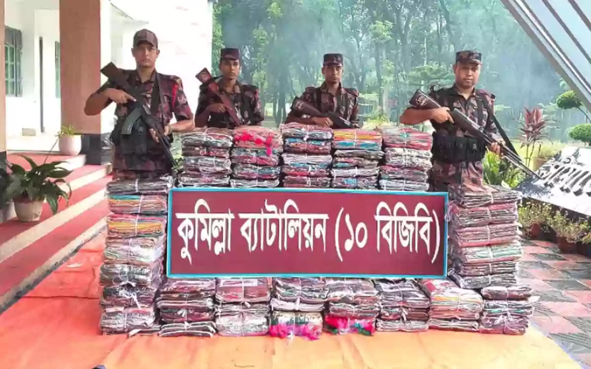 RisingCumilla -A massive consignment of Indian sarees worth approximately Tk 34 lakh seized at the Cumilla border.