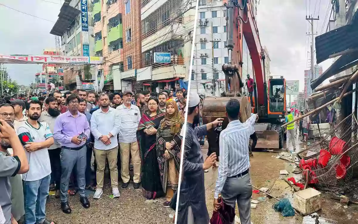 RisingCumilla -Cumilla City Corporation conducts eviction drive at Tomchombridge to clear roads and footpaths of encroachments.