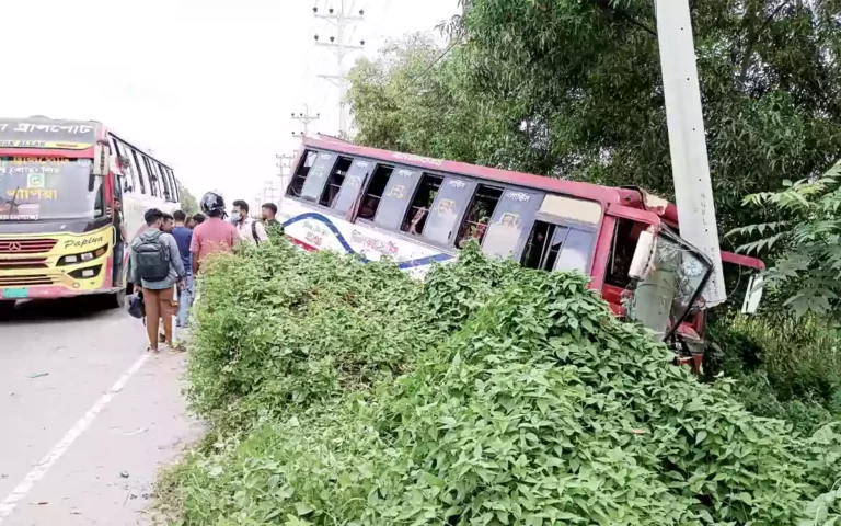 Rising Cumilla - Passenger bus falls into ditch while overtaking in Chandina, Cumilla.