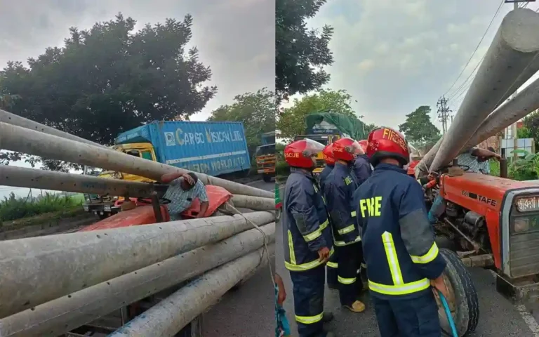 সদর দক্ষিণে ট্রাক্টরের ওপর বৈদ্যুতিক খুঁটি পড়ে চালক অবরুদ্ধ, উদ্ধার ফায়ার সার্ভিসের